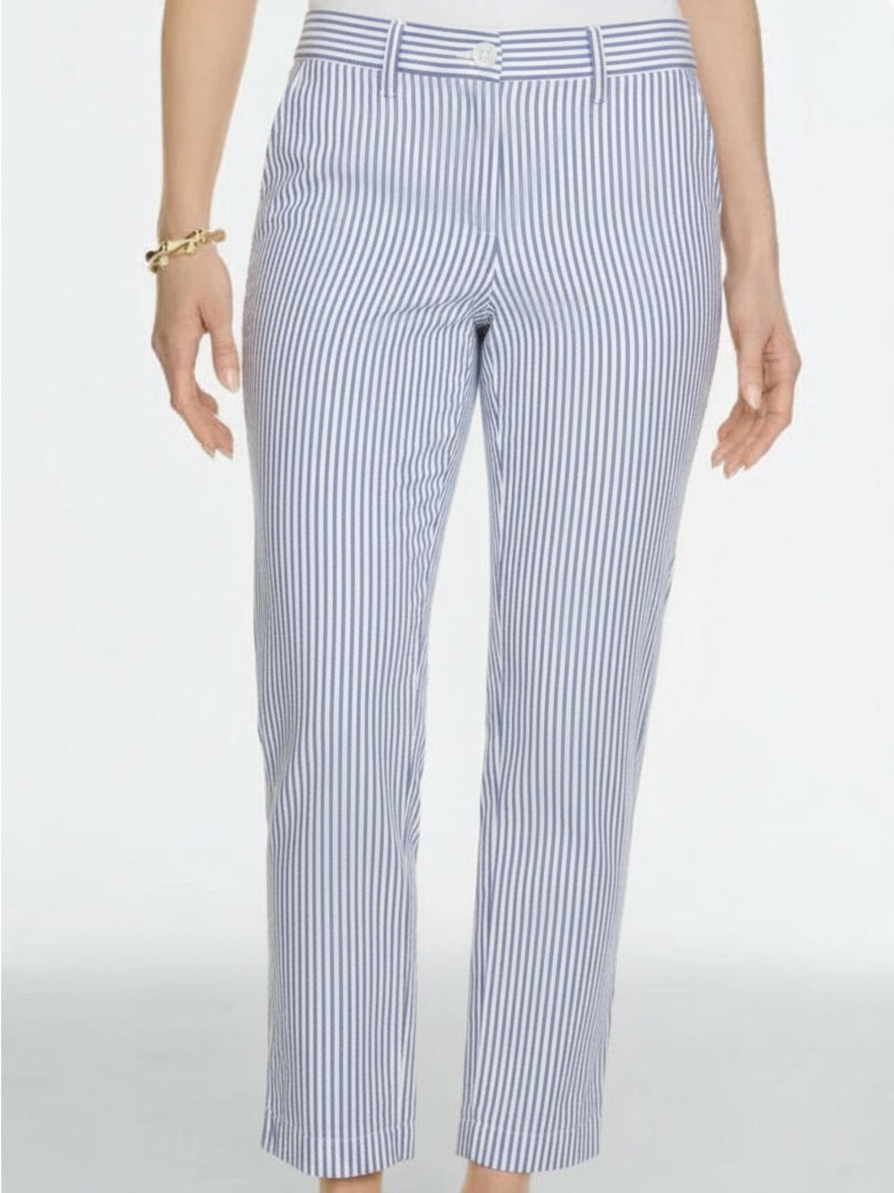 Talbots Blue & White Pinstripe Cropped Straight Pants